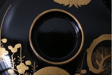 アンティーク雑貨　アンティーク　大正〜昭和初期　木製の鶴亀蒔絵椀6客セット(漆器)