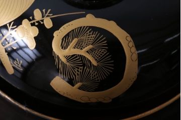 アンティーク雑貨　アンティーク　大正〜昭和初期　木製の鶴亀蒔絵椀6客セット(漆器)