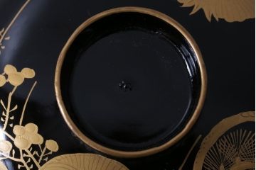アンティーク雑貨　アンティーク　大正〜昭和初期　木製の鶴亀蒔絵椀6客セット(漆器)