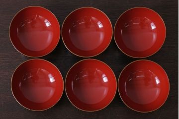 アンティーク雑貨　アンティーク　大正〜昭和初期　木製の鶴亀蒔絵椀6客セット(漆器)