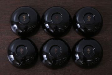 アンティーク雑貨　アンティーク　大正〜昭和初期　木製の鶴亀蒔絵椀6客セット(漆器)