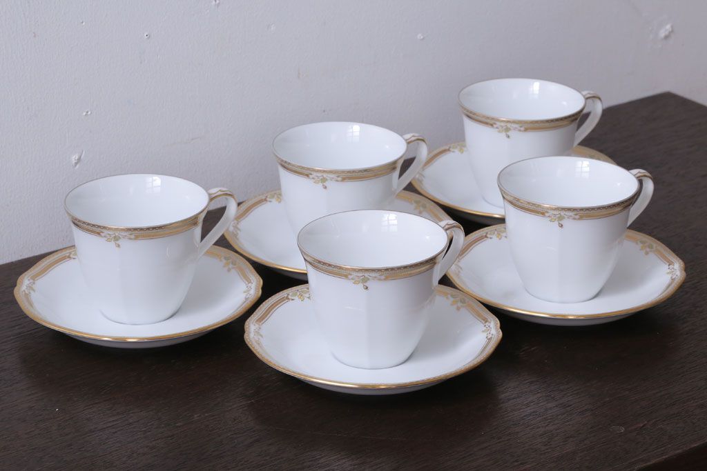 アンティーク雑貨　中古　ノリタケ(Noritate)　Contessa(コンテッサ)シリーズ　カップ&ソーサー5客セット