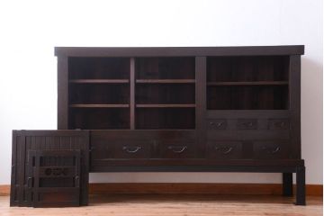 アンティーク家具　古民具・骨董　明治期　重厚な鉄脚付き!六尺水屋箪笥サイドボード