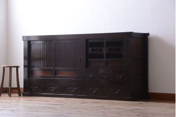 アンティーク家具　古民具・骨董　明治期　重厚な鉄脚付き!六尺水屋箪笥サイドボード