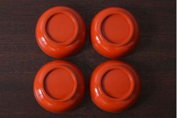 アンティーク雑貨　アンティーク　大正〜昭和初期　木製朱塗蒔絵椀4客セット(漆器)