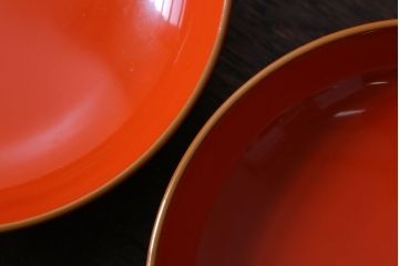 アンティーク雑貨　アンティーク　大正〜昭和初期　木製朱塗蒔絵椀4客セット(漆器)