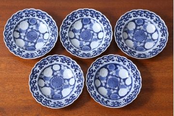 アンティーク　江戸期　古伊万里　菊花　深皿5枚セット