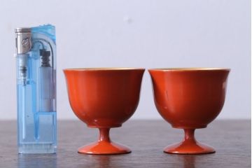 アンティーク雑貨　大正〜昭和初期　鶴亀の図　木製蒔絵盃2客(漆器・杯)