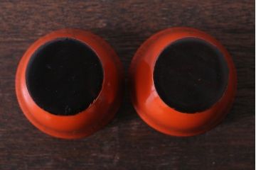 アンティーク雑貨　大正〜昭和初期　鶴亀の図　木製蒔絵盃2客(漆器・杯)