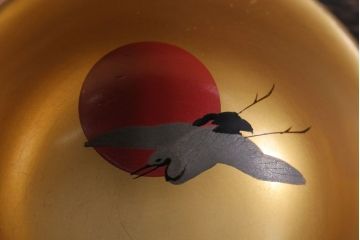 大正〜昭和初期　鶴亀の図　木製蒔絵盃2客(漆器・杯)(3)