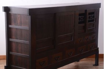 アンティーク家具　古民具・骨董　明治期　重厚な鉄脚付き!六尺水屋箪笥サイドボード(2)