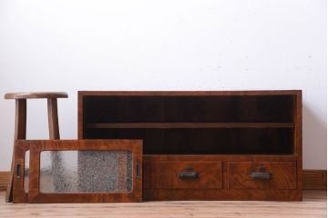 アンティーク家具　和製アンティーク　前面欅玉杢材!時代箪笥ローボード