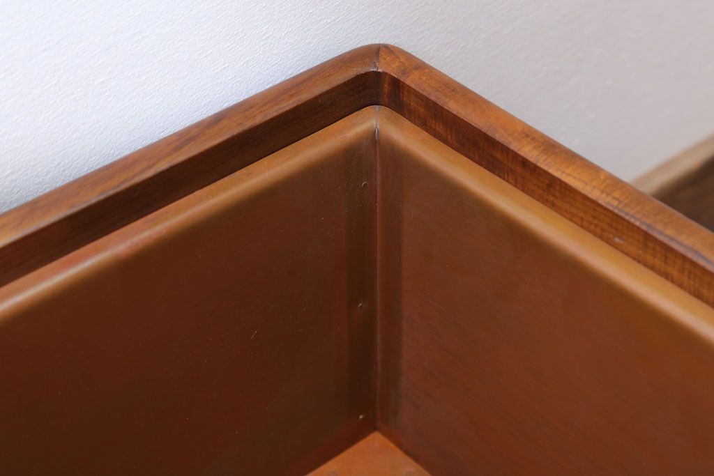 アンティーク雑貨　古民具・骨董　古い桐材・銅おとしの上品なアンティーク角火鉢(1)