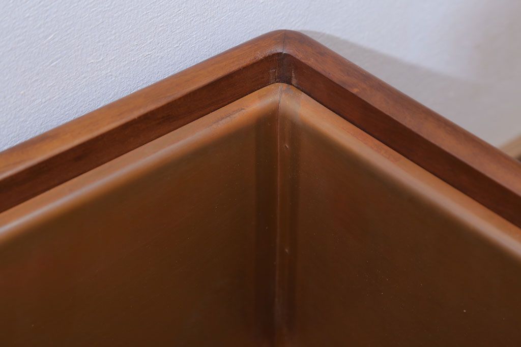 アンティーク雑貨　古民具・骨董　古い桐材・銅おとしの上品なアンティーク角火鉢(2)