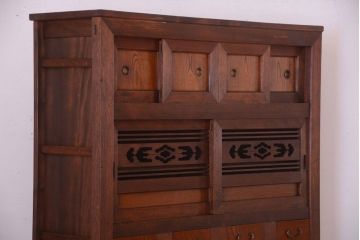 アンティーク家具　和製アンティーク　透かし彫り!古い関西四尺水屋箪笥