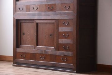 アンティーク家具　和製アンティーク　透かし彫り!古い関西四尺水屋箪笥