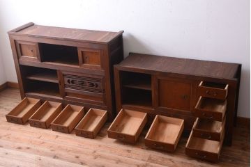 アンティーク家具　和製アンティーク　透かし彫り!古い関西四尺水屋箪笥