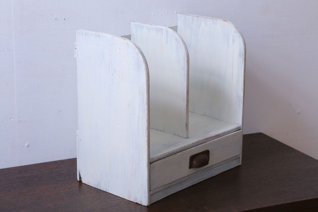 アンティーク家具　アンティークペイント　引き出し付き!小さな古い木の本立て