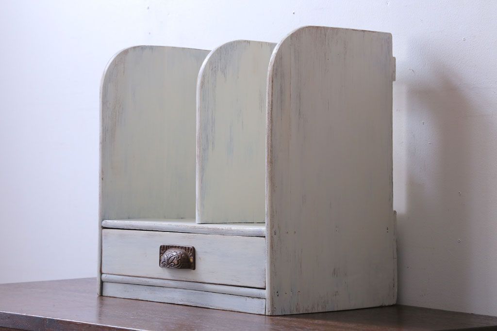 アンティーク家具　アンティークペイント　引き出し付き!小さな古い木の本立て