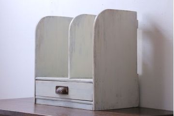アンティーク家具　アンティークペイント　引き出し付き!小さな古い木の本立て