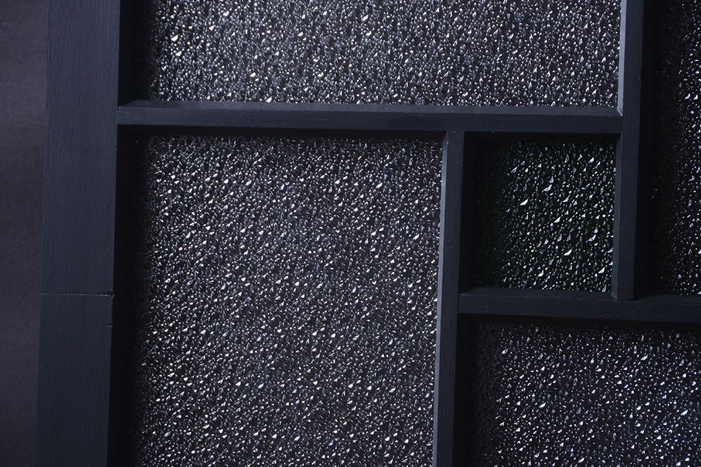 大正ロマン　当時物色ガラス入り!モダンなペイント引き戸2枚セット(窓)(2)