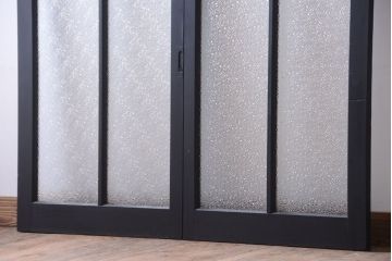 大正ロマン　当時物色ガラス入り!モダンなペイント引き戸2枚セット(窓)(2)