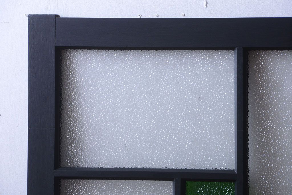 大正ロマン　当時物色ガラス入り!モダンなペイント引き戸2枚セット(窓)(2)