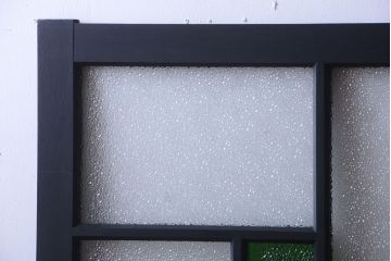 大正ロマン　当時物色ガラス入り!モダンなペイント引き戸2枚セット(窓)(2)