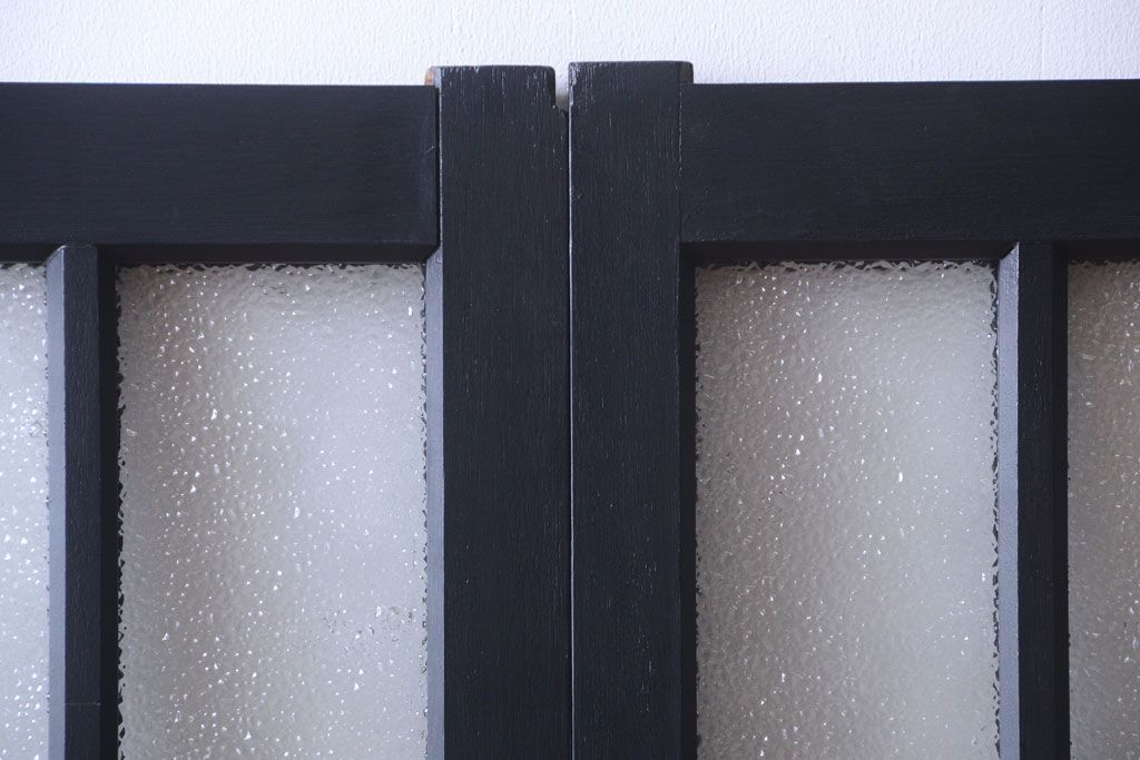 大正ロマン　当時物色ガラス入り!モダンなペイント引き戸2枚セット(窓)(2)