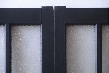 大正ロマン　当時物色ガラス入り!モダンなペイント引き戸2枚セット(窓)(2)