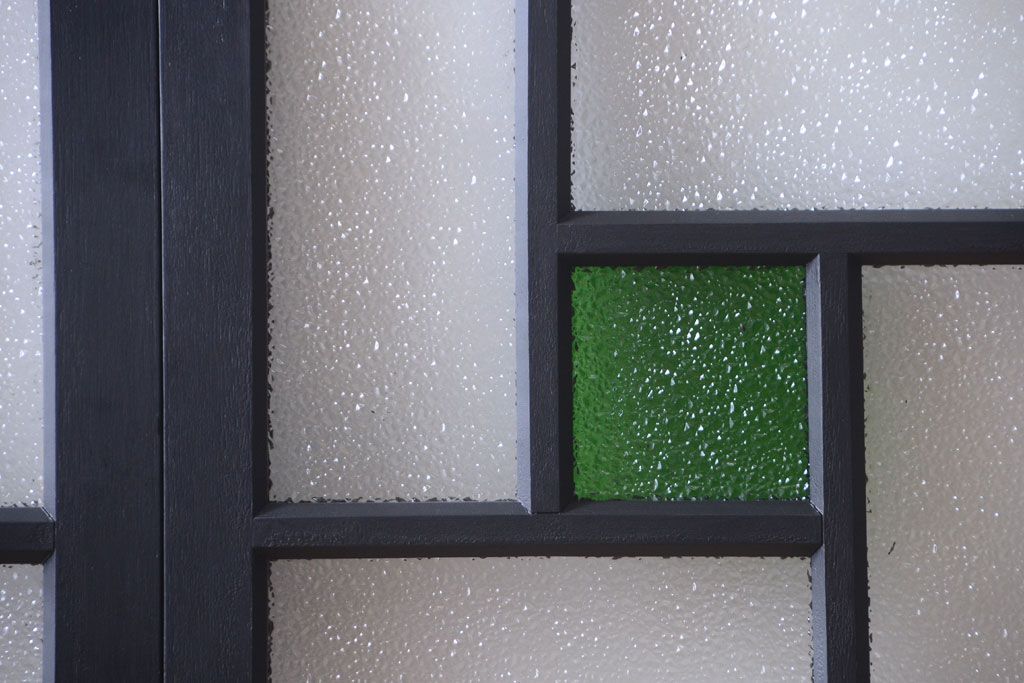 大正ロマン　当時物色ガラス入り!モダンなペイント引き戸2枚セット(窓)(2)