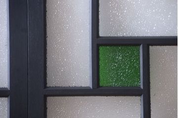 大正ロマン　当時物色ガラス入り!モダンなペイント引き戸2枚セット(窓)(2)