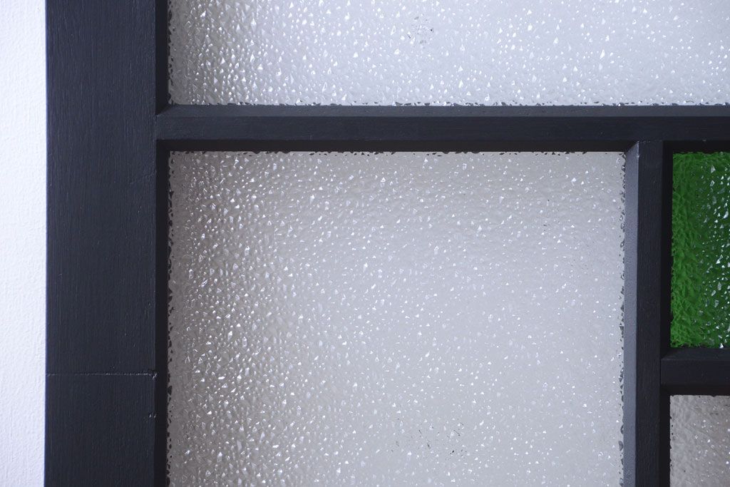 大正ロマン　当時物色ガラス入り!モダンなペイント引き戸2枚セット(窓)(2)