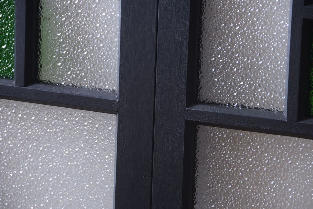 大正ロマン　当時物色ガラス入り!モダンなペイント引き戸2枚セット(窓)(2)