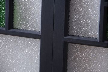 大正ロマン　当時物色ガラス入り!モダンなペイント引き戸2枚セット(窓)(2)