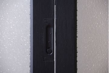 大正ロマン　当時物色ガラス入り!モダンなペイント引き戸2枚セット(窓)(2)