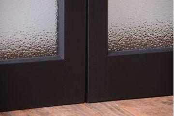 大正ロマン　当時物色ガラス入り!モダンなペイント引き戸2枚セット(窓)(2)