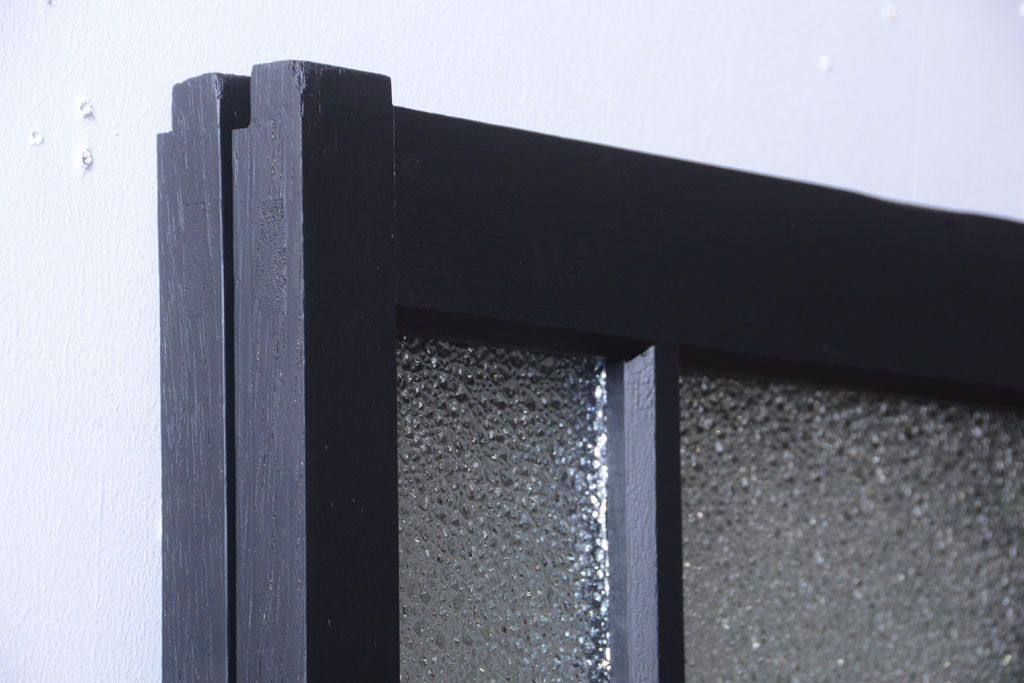 大正ロマン　当時物色ガラス入り!モダンなペイント引き戸2枚セット(窓)(2)