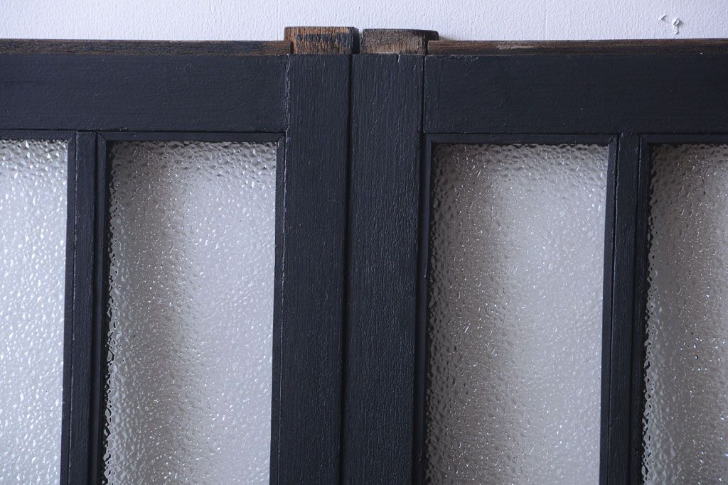 大正ロマン　当時物色ガラス入り!モダンなペイント引き戸2枚セット(窓)(2)