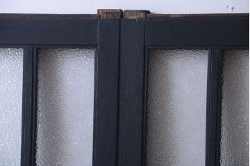 大正ロマン　当時物色ガラス入り!モダンなペイント引き戸2枚セット(窓)(2)