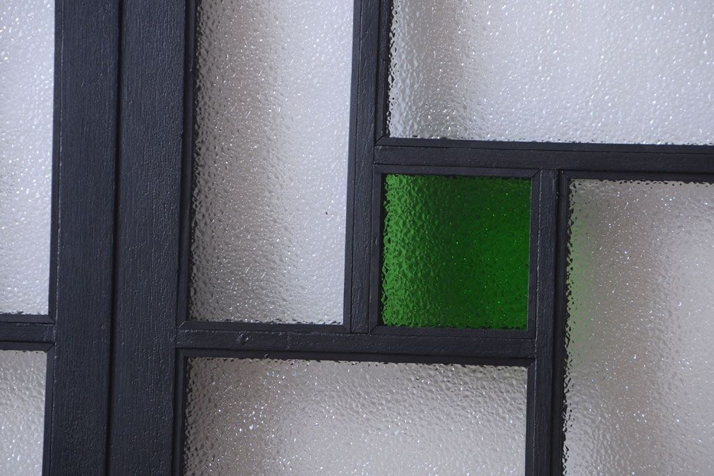 大正ロマン　当時物色ガラス入り!モダンなペイント引き戸2枚セット(窓)(2)