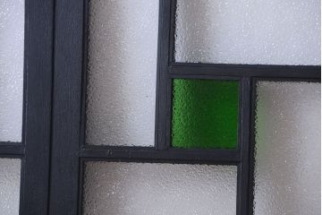 大正ロマン　当時物色ガラス入り!モダンなペイント引き戸2枚セット(窓)(2)