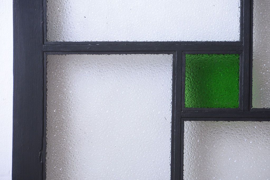 大正ロマン　当時物色ガラス入り!モダンなペイント引き戸2枚セット(窓)(2)