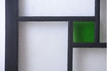 大正ロマン　当時物色ガラス入り!モダンなペイント引き戸2枚セット(窓)(2)