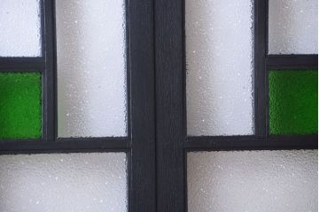 大正ロマン　当時物色ガラス入り!モダンなペイント引き戸2枚セット(窓)(2)