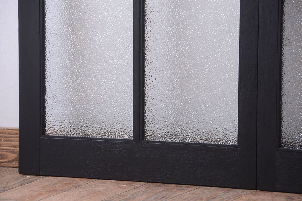 大正ロマン　当時物色ガラス入り!モダンなペイント引き戸2枚セット(窓)(2)