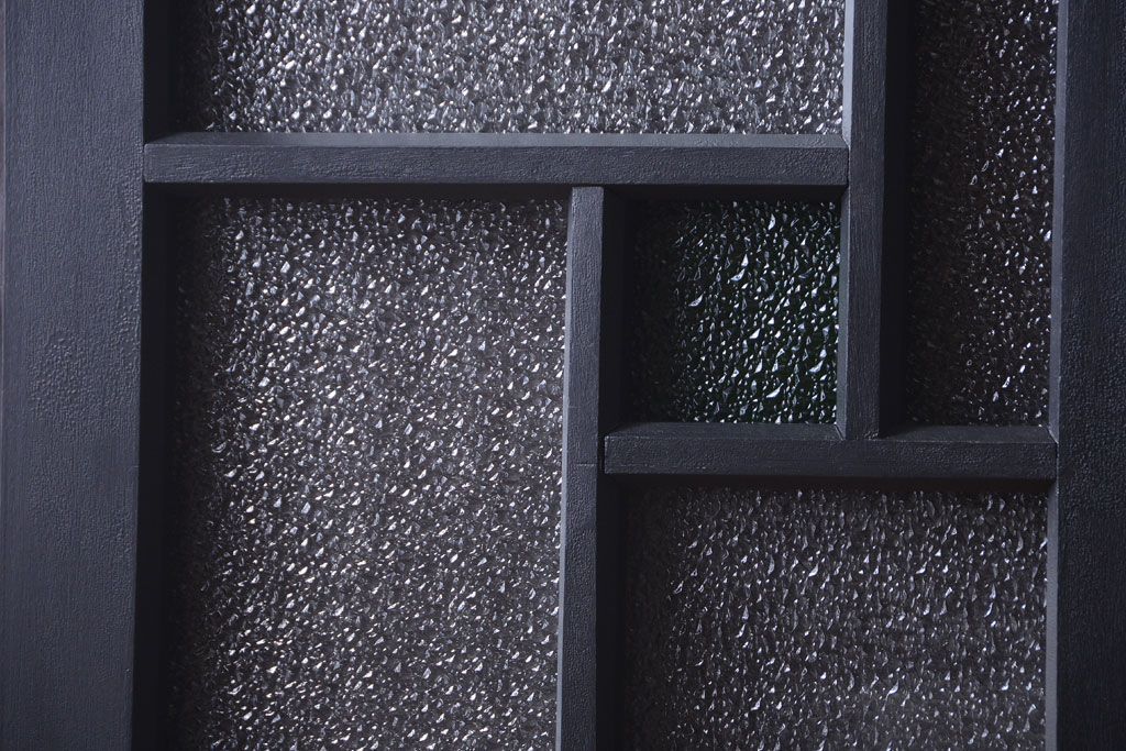 大正ロマン　当時物色ガラス入り!モダンなペイント引き戸2枚セット(窓)