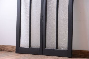 大正ロマン　当時物色ガラス入り!モダンなペイント引き戸2枚セット(窓)