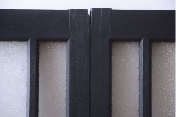 大正ロマン　当時物色ガラス入り!モダンなペイント引き戸2枚セット(窓)