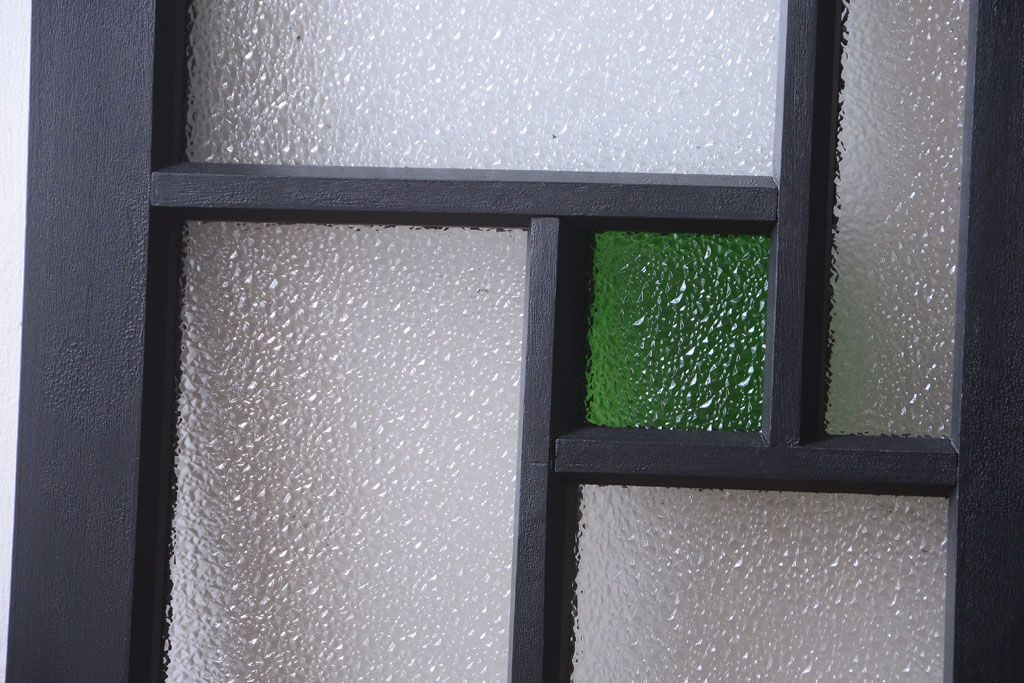 大正ロマン　当時物色ガラス入り!モダンなペイント引き戸2枚セット(窓)